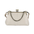 Chique crèmekleurige mini-tas met krokodillenprint en retro bronzen clipsluiting - Broken Wit