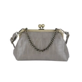 Taupe handtas met krokodillenpatroon, kiss-lock sluiting en metalen kettingriem - Grijs