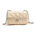 Elegant cream quilted crossbody chain bag with glossy finish and silver lock - Off White