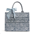 Bolso tote de lona con estampado paisley azul y asa decorada con bufanda de seda - Grande / Azul claro