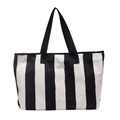 Bolso tote grande de lona con rayas blancas y negras y asas dobles negras resistentes - Negro