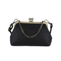 Borsa retrò nera in pelle PU martellata con chiusura a bacio in bronzo e catena in metallo - Nero