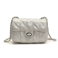 Quilted light gray crossbody bag with metallic turn-lock and silver chain strap - Gray