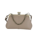 Borsa a mano retrò taupe con grana litchi e chiusura in metallo vintage - Cachi