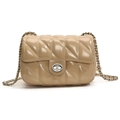 Sac bandoulière beige matelassé en similicuir brillant avec fermoir rotatif argenté - Kaki