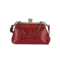 Red crocodile pattern mini square handbag with vintage kiss-lock and metal chain strap - Red