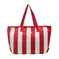 Bolso tote de lona de gran capacidad con rayas verticales rojas y blancas y asas tejidas - Rojo