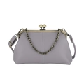 Borsa retrò grigio-viola in pelle con chiusura a scatto in bronzo e tracolla a catena - Viola Chiaro