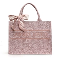 Borsa tote rosa con ricamo paisley e decorazione con sciarpa sul manico di stile - Grande / Rosa