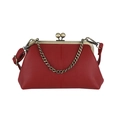 Dunkelrote Retro-Muscheltasche mit Lychee-Struktur und Bronze-Metallverschluss - Rot