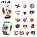 Rollo de 500 pegatinas realistas de animales en forma de corazón para San Valentín - ZD50