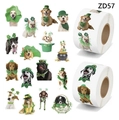 Roll of 16 cute St. Patrick's Day dog stickers with shamrocks and green hats - ZD57 / 500pcs