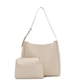 Conjunto de bolso tote beige minimalista de 2 piezas con estuche y herrajes plateados - Blanco