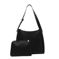 Conjunto de 2 piezas negro con bolso tote grande y neceser pequeño de cuero sintético - Negro