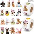 2-roll Easter dog theme stickers set featuring puppies with bunny ears and holiday eggs - ZD59 / 500