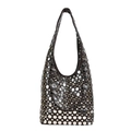Borsa hobo da ascella in pelle marrone scuro con borchie argentate su tutta la superficie - Marrone