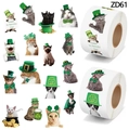 Cartoon St. Patrick's Day cat stickers roll with clovers and green hats for kids - ZD61
