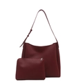 Bolso tote minimalista color rojo vino intenso y neceser a juego en cuero sintético - Rojo
