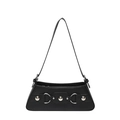 Bolso bajo el brazo trapezoidal negro minimalista con herrajes plateados y textura de cuero - Negro