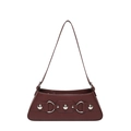 Bolso baguette de cuero burdeos de estilo motero con hebillas plateadas y remaches - Marrón
