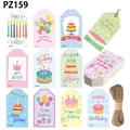 Set di etichette regalo Buon Compleanno con vari disegni e spago in juta naturale - Stili Cartoni Animati Multicolore (PZ159)