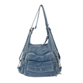 Zaino versatile in denim blu con design multitasche e spallacci regolabili - Denim Blu