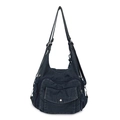 Zaino versatile in denim lavato blu scuro con tasche con zip e finiture in metallo argento - Blu scuro