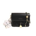 Petit sac carré bandoulière en cuir noir avec texture tissée et breloque nuage blanc - Sans Pendentif / Noir
