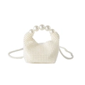 Elegante borsa a mano in perle bianche intrecciate con manico grande e tracolla a catena - Bianco Sporco