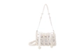 Elegante borsa a secchiello con perle bianche, fodera in raso crema e tracolla - Taglia unica / Bianco