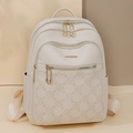 Mochila de moda blanco crema con diseño floral en relieve y cremalleras doradas - Blanco Roto