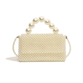 Elegante borsa a tracolla in perle bianche intrecciate con manico e fibbia dorata - 22*7*13 / Bianco