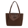 Sac cabas en cuir marron foncé avec surpiq coutures contrastées et double fermeture éclair - Marron