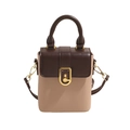 Bolso retro bicolor en marrón y crema con cierre dorado y correa ajustable - Caqui