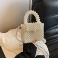 Mini borsa fatta a mano in perle bianche con manico e tracolla a catena lunga - Grande