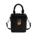 Bolso bandolera de cuero negro con cierre giratorio dorado y asa superior - Negro