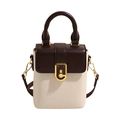 Bolso de mano bicolor vintage crema y marrón con cierre de giro dorado refinado - Blanco Roto