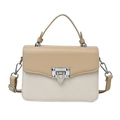 Borsa a mano da donna bicolore beige e cammello con corpo intrecciato e chiusura metallica - Beige e kaki