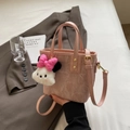 Sac seau rose pâle avec motifs cœurs gaufrés et breloque chaton blanc en peluche - Sans Pendentif / Rose
