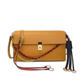 Ginger yellow leather crossbody bag with gold chain, braided rope and long tassel detail - Large / Large Yellow