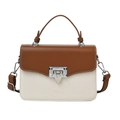 Borsa a mano bicolore con patta marrone e corpo intrecciato bianco testurizzato - Bianco crema con marrone