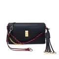 Black leather crossbody bag with gold chain, colorful woven rope and long side tassels - Large / L Black