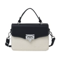 Borsa a mano da donna bicolore con finiture in pelle nera e trama intrecciata beige - Beige e nero