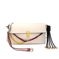 Elegant white PU leather flap shoulder bag with gold chain and red woven rope detail - Large / Large White