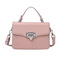 Pink patchwork handbag with woven texture and silver metal buckle in a minimalist design - Pink