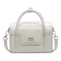 Cremefarbene Lackleder-Handtasche mit COIH 2DN-Metalllogo und verstellbarem Gurt - Weiß