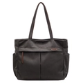 Sac fourre-tout en toile gris foncé avec détails en cuir brun et design fonctionnel - Brun Foncé