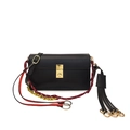 Elegant black leather crossbody bag featuring gold hardware and unique woven chain strap - Small / Small Black