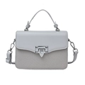 Light grey color-block handbag with woven texture and silver rotating lock closure - Gray