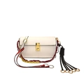 Elegante borsa beige a tracolla con fibbia dorata e cinturino in corda intrecciata rossa - Bianco Piccolo